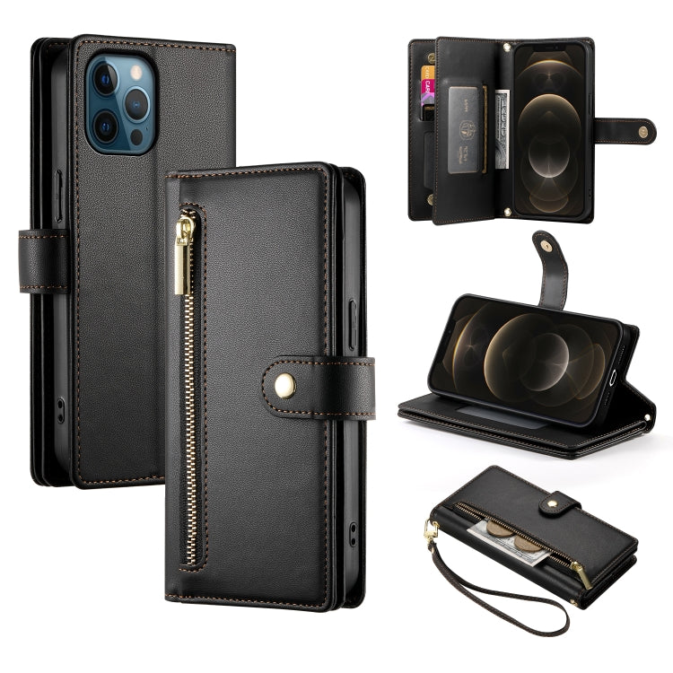 Handytasche aus Leder mit neun Kartenfächern und Reißverschluss, für iPhone 14 Pro Max, für iPhone 13 Pro Max, für iPhone 13 Pro, für iPhone 13, für iPhone 13 mini, für iPhone 12 / 12 Pro, für iPhone 12 Pro Max, für iPhone 12 mini