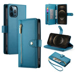 Handytasche aus Leder mit neun Kartenfächern und Reißverschluss, für iPhone 14 Pro Max, für iPhone 13 Pro Max, für iPhone 13 Pro, für iPhone 13, für iPhone 13 mini, für iPhone 12 / 12 Pro, für iPhone 12 Pro Max, für iPhone 12 mini