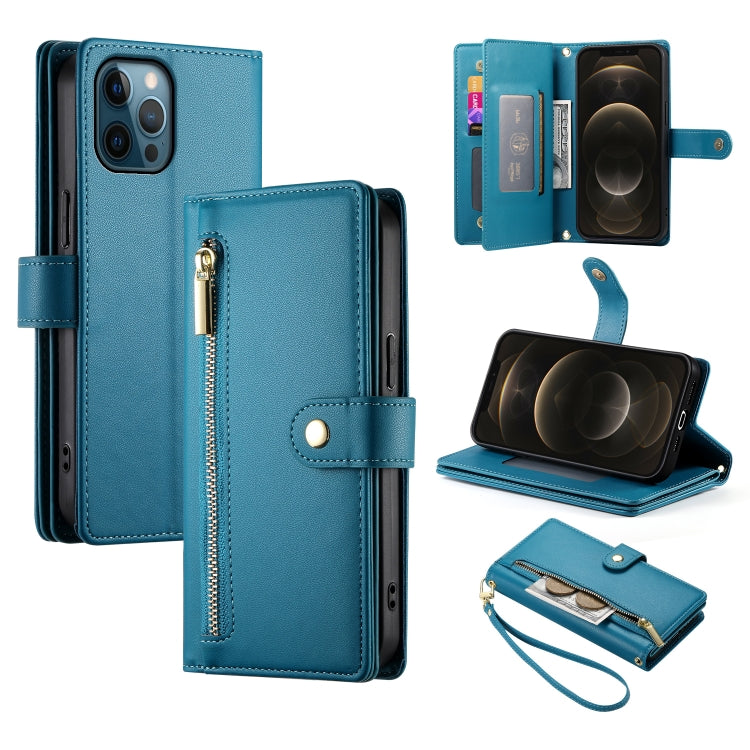 Handytasche aus Leder mit neun Kartenfächern und Reißverschluss, für iPhone 14 Pro Max, für iPhone 13 Pro Max, für iPhone 13 Pro, für iPhone 13, für iPhone 13 mini, für iPhone 12 / 12 Pro, für iPhone 12 Pro Max, für iPhone 12 mini