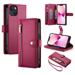 Handytasche aus Leder mit neun Kartenfächern und Reißverschluss, für iPhone 14 Pro Max, für iPhone 13 Pro Max, für iPhone 13 Pro, für iPhone 13, für iPhone 13 mini, für iPhone 12 / 12 Pro, für iPhone 12 Pro Max, für iPhone 12 mini
