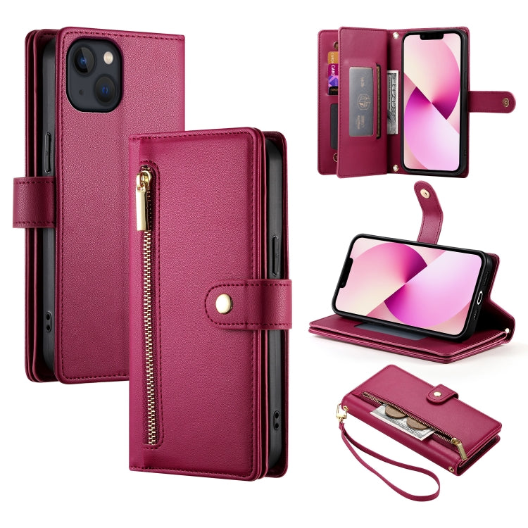 Handytasche aus Leder mit neun Kartenfächern und Reißverschluss, für iPhone 14 Pro Max, für iPhone 13 Pro Max, für iPhone 13 Pro, für iPhone 13, für iPhone 13 mini, für iPhone 12 / 12 Pro, für iPhone 12 Pro Max, für iPhone 12 mini