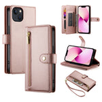 Handytasche aus Leder mit neun Kartenfächern und Reißverschluss, für iPhone 14 Pro Max, für iPhone 13 Pro Max, für iPhone 13 Pro, für iPhone 13, für iPhone 13 mini, für iPhone 12 / 12 Pro, für iPhone 12 Pro Max, für iPhone 12 mini