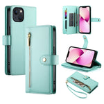 Handytasche aus Leder mit neun Kartenfächern und Reißverschluss, für iPhone 14 Pro Max, für iPhone 13 Pro Max, für iPhone 13 Pro, für iPhone 13, für iPhone 13 mini, für iPhone 12 / 12 Pro, für iPhone 12 Pro Max, für iPhone 12 mini