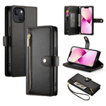 Handytasche aus Leder mit neun Kartenfächern und Reißverschluss, für iPhone 14 Pro Max, für iPhone 13 Pro Max, für iPhone 13 Pro, für iPhone 13, für iPhone 13 mini, für iPhone 12 / 12 Pro, für iPhone 12 Pro Max, für iPhone 12 mini