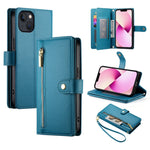 Handytasche aus Leder mit neun Kartenfächern und Reißverschluss, für iPhone 14 Pro Max, für iPhone 13 Pro Max, für iPhone 13 Pro, für iPhone 13, für iPhone 13 mini, für iPhone 12 / 12 Pro, für iPhone 12 Pro Max, für iPhone 12 mini