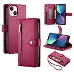 Handytasche aus Leder mit neun Kartenfächern und Reißverschluss, für iPhone 14 Pro Max, für iPhone 13 Pro Max, für iPhone 13 Pro, für iPhone 13, für iPhone 13 mini, für iPhone 12 / 12 Pro, für iPhone 12 Pro Max, für iPhone 12 mini