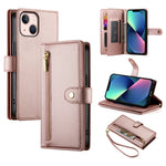 Handytasche aus Leder mit neun Kartenfächern und Reißverschluss, für iPhone 14 Pro Max, für iPhone 13 Pro Max, für iPhone 13 Pro, für iPhone 13, für iPhone 13 mini, für iPhone 12 / 12 Pro, für iPhone 12 Pro Max, für iPhone 12 mini