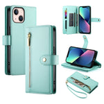 Handytasche aus Leder mit neun Kartenfächern und Reißverschluss, für iPhone 14 Pro Max, für iPhone 13 Pro Max, für iPhone 13 Pro, für iPhone 13, für iPhone 13 mini, für iPhone 12 / 12 Pro, für iPhone 12 Pro Max, für iPhone 12 mini