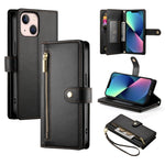 Handytasche aus Leder mit neun Kartenfächern und Reißverschluss, für iPhone 14 Pro Max, für iPhone 13 Pro Max, für iPhone 13 Pro, für iPhone 13, für iPhone 13 mini, für iPhone 12 / 12 Pro, für iPhone 12 Pro Max, für iPhone 12 mini