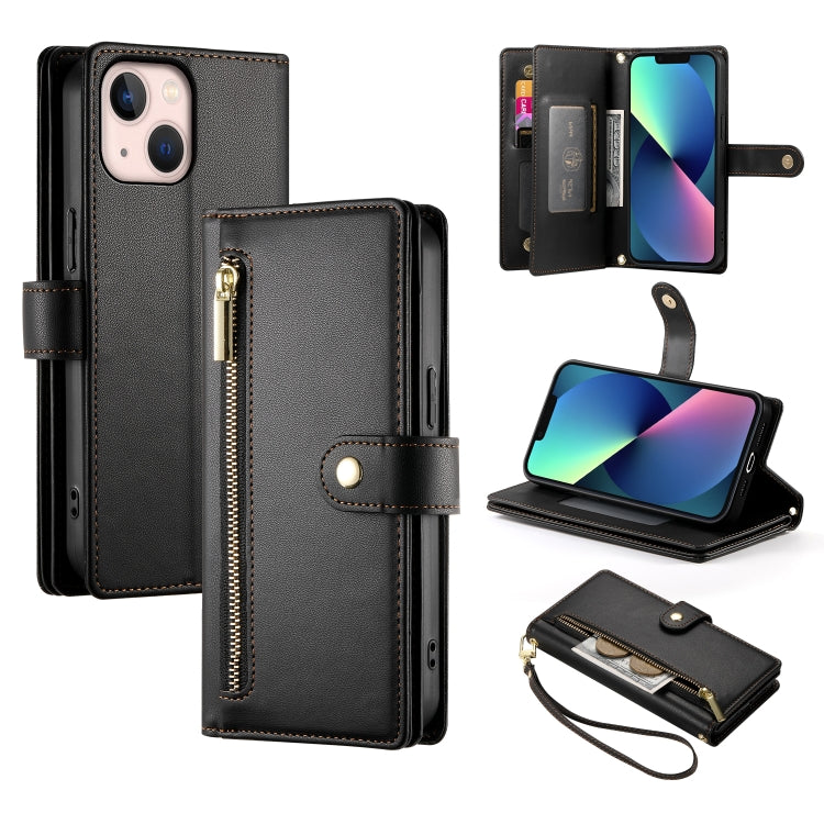 Handytasche aus Leder mit neun Kartenfächern und Reißverschluss, für iPhone 14 Pro Max, für iPhone 13 Pro Max, für iPhone 13 Pro, für iPhone 13, für iPhone 13 mini, für iPhone 12 / 12 Pro, für iPhone 12 Pro Max, für iPhone 12 mini