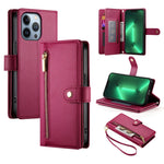 Handytasche aus Leder mit neun Kartenfächern und Reißverschluss, für iPhone 14 Pro Max, für iPhone 13 Pro Max, für iPhone 13 Pro, für iPhone 13, für iPhone 13 mini, für iPhone 12 / 12 Pro, für iPhone 12 Pro Max, für iPhone 12 mini