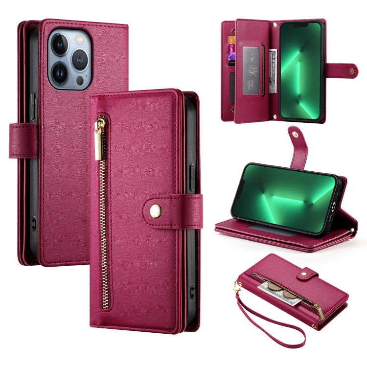 Handytasche aus Leder mit neun Kartenfächern und Reißverschluss, für iPhone 14 Pro Max, für iPhone 13 Pro Max, für iPhone 13 Pro, für iPhone 13, für iPhone 13 mini, für iPhone 12 / 12 Pro, für iPhone 12 Pro Max, für iPhone 12 mini