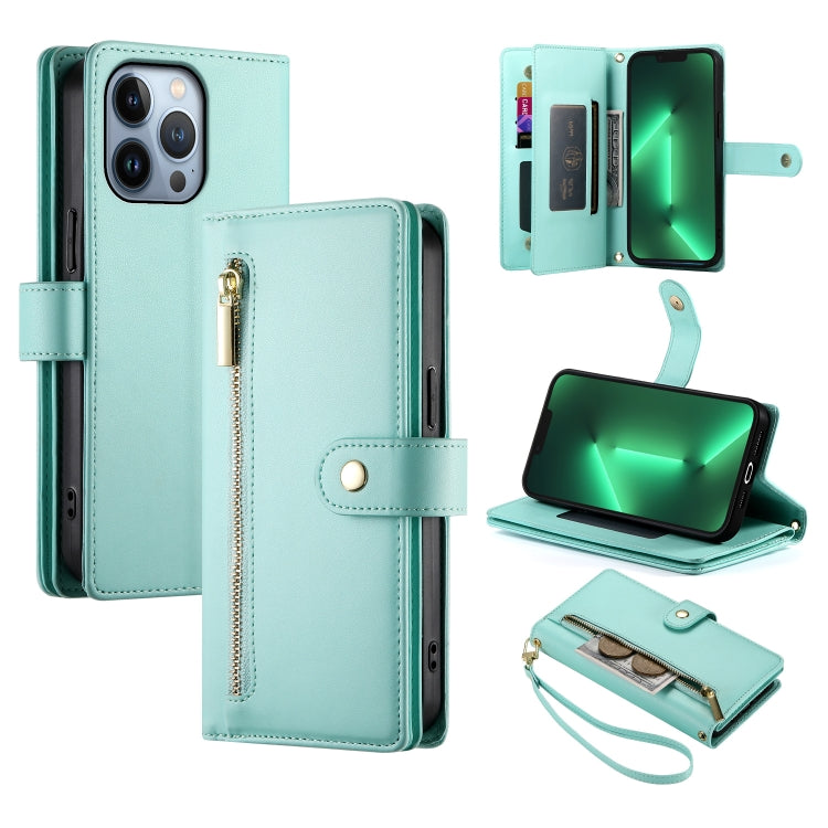 Handytasche aus Leder mit neun Kartenfächern und Reißverschluss, für iPhone 14 Pro Max, für iPhone 13 Pro Max, für iPhone 13 Pro, für iPhone 13, für iPhone 13 mini, für iPhone 12 / 12 Pro, für iPhone 12 Pro Max, für iPhone 12 mini