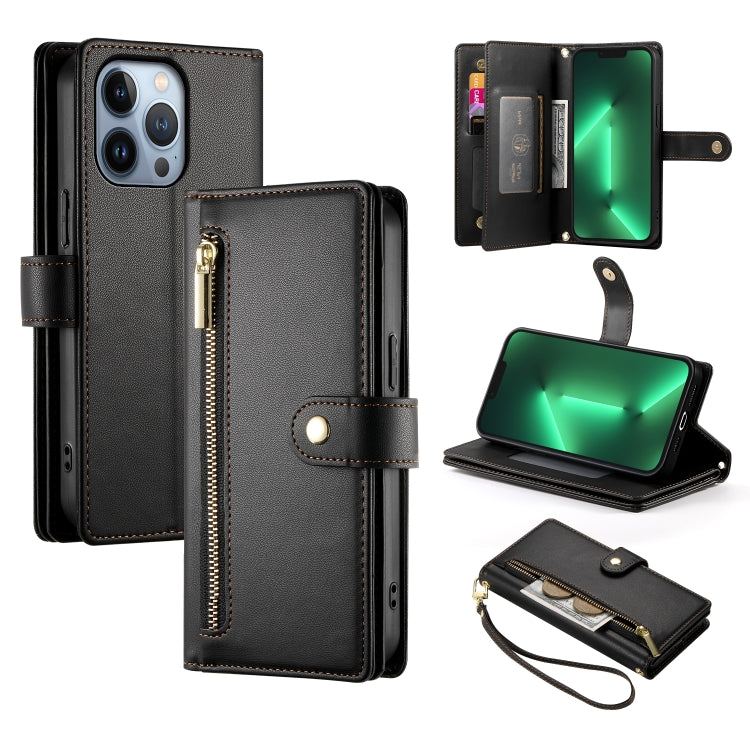 Handytasche aus Leder mit neun Kartenfächern und Reißverschluss, für iPhone 14 Pro Max, für iPhone 13 Pro Max, für iPhone 13 Pro, für iPhone 13, für iPhone 13 mini, für iPhone 12 / 12 Pro, für iPhone 12 Pro Max, für iPhone 12 mini