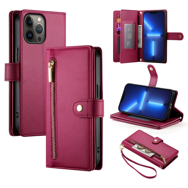 Handytasche aus Leder mit neun Kartenfächern und Reißverschluss, für iPhone 14 Pro Max, für iPhone 13 Pro Max, für iPhone 13 Pro, für iPhone 13, für iPhone 13 mini, für iPhone 12 / 12 Pro, für iPhone 12 Pro Max, für iPhone 12 mini