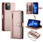 Handytasche aus Leder mit neun Kartenfächern und Reißverschluss, für iPhone 14 Pro Max, für iPhone 13 Pro Max, für iPhone 13 Pro, für iPhone 13, für iPhone 13 mini, für iPhone 12 / 12 Pro, für iPhone 12 Pro Max, für iPhone 12 mini