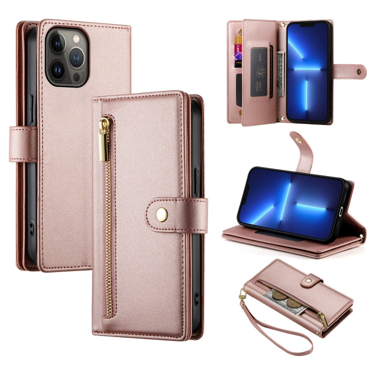 Handytasche aus Leder mit neun Kartenfächern und Reißverschluss, für iPhone 14 Pro Max, für iPhone 13 Pro Max, für iPhone 13 Pro, für iPhone 13, für iPhone 13 mini, für iPhone 12 / 12 Pro, für iPhone 12 Pro Max, für iPhone 12 mini