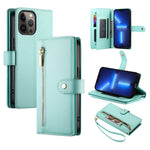 Handytasche aus Leder mit neun Kartenfächern und Reißverschluss, für iPhone 14 Pro Max, für iPhone 13 Pro Max, für iPhone 13 Pro, für iPhone 13, für iPhone 13 mini, für iPhone 12 / 12 Pro, für iPhone 12 Pro Max, für iPhone 12 mini