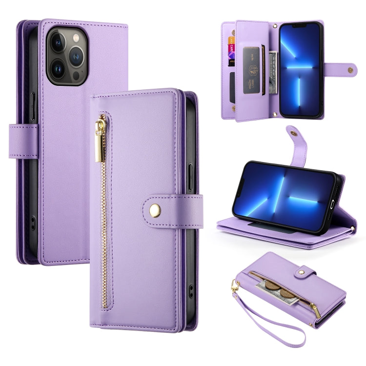 Handytasche aus Leder mit neun Kartenfächern und Reißverschluss, für iPhone 14 Pro Max, für iPhone 13 Pro Max, für iPhone 13 Pro, für iPhone 13, für iPhone 13 mini, für iPhone 12 / 12 Pro, für iPhone 12 Pro Max, für iPhone 12 mini
