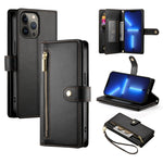 Handytasche aus Leder mit neun Kartenfächern und Reißverschluss, für iPhone 14 Pro Max, für iPhone 13 Pro Max, für iPhone 13 Pro, für iPhone 13, für iPhone 13 mini, für iPhone 12 / 12 Pro, für iPhone 12 Pro Max, für iPhone 12 mini