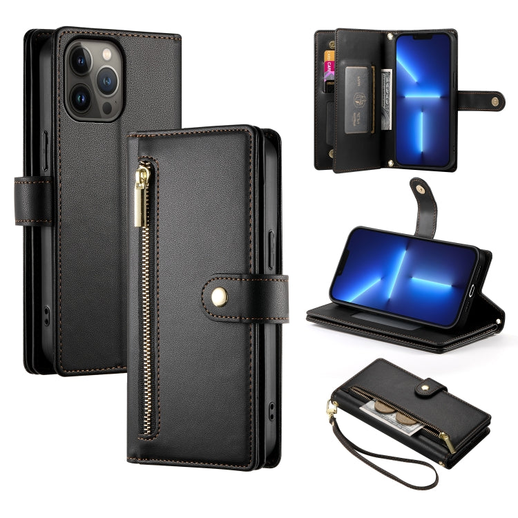 Handytasche aus Leder mit neun Kartenfächern und Reißverschluss, für iPhone 14 Pro Max, für iPhone 13 Pro Max, für iPhone 13 Pro, für iPhone 13, für iPhone 13 mini, für iPhone 12 / 12 Pro, für iPhone 12 Pro Max, für iPhone 12 mini