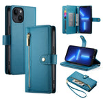 Handytasche aus Leder mit neun Kartenfächern und Reißverschluss, für iPhone 14 Pro Max, für iPhone 13 Pro Max, für iPhone 13 Pro, für iPhone 13, für iPhone 13 mini, für iPhone 12 / 12 Pro, für iPhone 12 Pro Max, für iPhone 12 mini