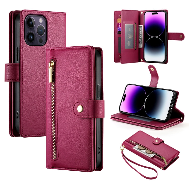 Handytasche aus Leder mit neun Kartenfächern und Reißverschluss, für iPhone 14 Pro Max, für iPhone 13 Pro Max, für iPhone 13 Pro, für iPhone 13, für iPhone 13 mini, für iPhone 12 / 12 Pro, für iPhone 12 Pro Max, für iPhone 12 mini