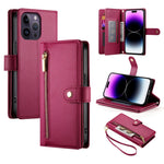 Handytasche aus Leder mit neun Kartenfächern und Reißverschluss, für iPhone 14 Pro Max, für iPhone 13 Pro Max, für iPhone 13 Pro, für iPhone 13, für iPhone 13 mini, für iPhone 12 / 12 Pro, für iPhone 12 Pro Max, für iPhone 12 mini