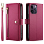 Handytasche aus Leder mit neun Kartenfächern und Reißverschluss, für iPhone 14 Pro Max, für iPhone 13 Pro Max, für iPhone 13 Pro, für iPhone 13, für iPhone 13 mini, für iPhone 12 / 12 Pro, für iPhone 12 Pro Max, für iPhone 12 mini