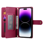 Handytasche aus Leder mit neun Kartenfächern und Reißverschluss, für iPhone 14 Pro Max, für iPhone 13 Pro Max, für iPhone 13 Pro, für iPhone 13, für iPhone 13 mini, für iPhone 12 / 12 Pro, für iPhone 12 Pro Max, für iPhone 12 mini