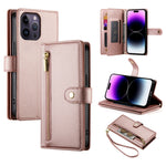 Handytasche aus Leder mit neun Kartenfächern und Reißverschluss, für iPhone 14 Pro Max, für iPhone 13 Pro Max, für iPhone 13 Pro, für iPhone 13, für iPhone 13 mini, für iPhone 12 / 12 Pro, für iPhone 12 Pro Max, für iPhone 12 mini
