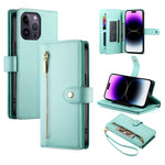 Handytasche aus Leder mit neun Kartenfächern und Reißverschluss, für iPhone 14 Pro Max, für iPhone 13 Pro Max, für iPhone 13 Pro, für iPhone 13, für iPhone 13 mini, für iPhone 12 / 12 Pro, für iPhone 12 Pro Max, für iPhone 12 mini