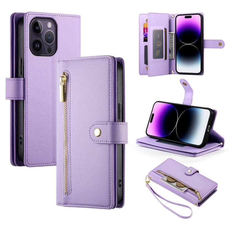 Handytasche aus Leder mit neun Kartenfächern und Reißverschluss, für iPhone 14 Pro Max, für iPhone 13 Pro Max, für iPhone 13 Pro, für iPhone 13, für iPhone 13 mini, für iPhone 12 / 12 Pro, für iPhone 12 Pro Max, für iPhone 12 mini