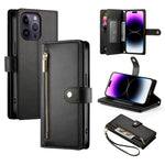 Handytasche aus Leder mit neun Kartenfächern und Reißverschluss, für iPhone 14 Pro Max, für iPhone 13 Pro Max, für iPhone 13 Pro, für iPhone 13, für iPhone 13 mini, für iPhone 12 / 12 Pro, für iPhone 12 Pro Max, für iPhone 12 mini