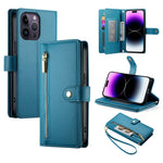 Handytasche aus Leder mit neun Kartenfächern und Reißverschluss, für iPhone 14 Pro Max, für iPhone 13 Pro Max, für iPhone 13 Pro, für iPhone 13, für iPhone 13 mini, für iPhone 12 / 12 Pro, für iPhone 12 Pro Max, für iPhone 12 mini