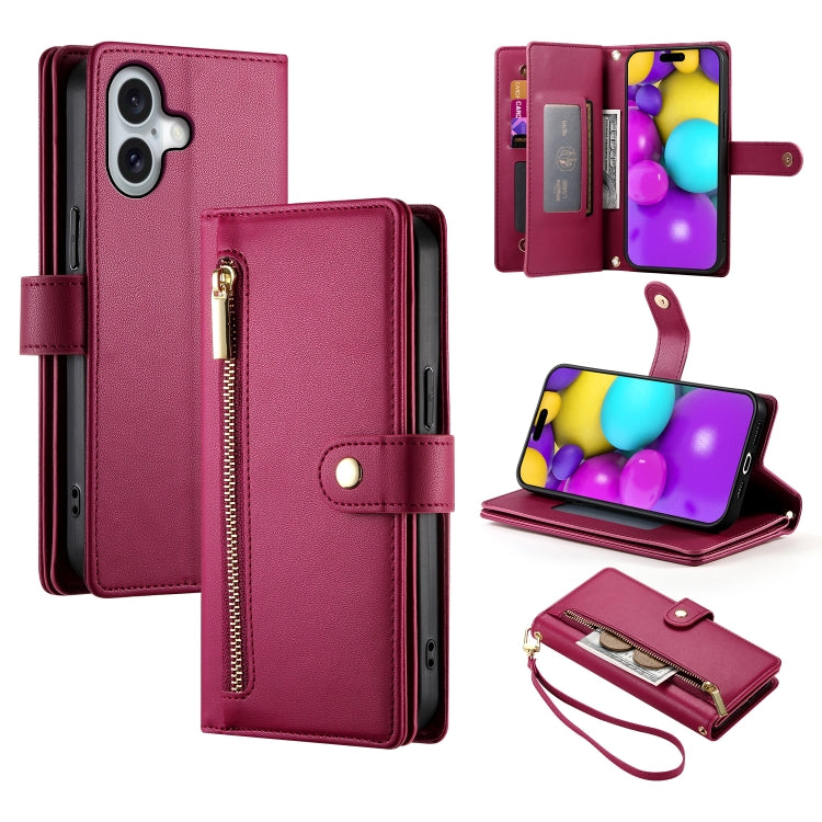 Handytasche aus Leder mit Reißverschluss und neun Kartenfächern, für iPhone 17 Pro Max, für iPhone 17 Pro, für iPhone 17, für iPhone Air, für iPhone 16e, für iPhone 16 Pro Max, für iPhone 16 Pro, für iPhone 16 Plus