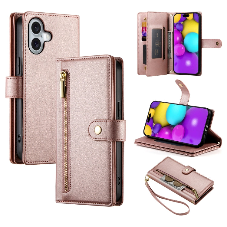 Handytasche aus Leder mit Reißverschluss und neun Kartenfächern, für iPhone 17 Pro Max, für iPhone 17 Pro, für iPhone 17, für iPhone Air, für iPhone 16e, für iPhone 16 Pro Max, für iPhone 16 Pro, für iPhone 16 Plus