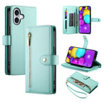 Handytasche aus Leder mit Reißverschluss und neun Kartenfächern, für iPhone 17 Pro Max, für iPhone 17 Pro, für iPhone 17, für iPhone Air, für iPhone 16e, für iPhone 16 Pro Max, für iPhone 16 Pro, für iPhone 16 Plus