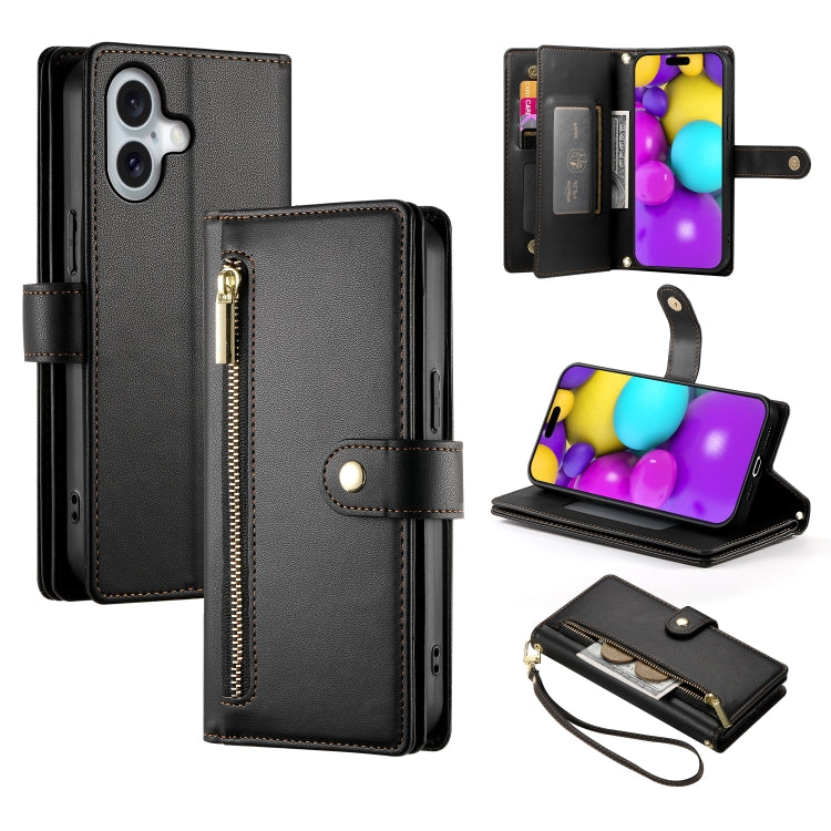Handytasche aus Leder mit Reißverschluss und neun Kartenfächern, für iPhone 17 Pro Max, für iPhone 17 Pro, für iPhone 17, für iPhone Air, für iPhone 16e, für iPhone 16 Pro Max, für iPhone 16 Pro, für iPhone 16 Plus