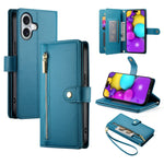 Handytasche aus Leder mit Reißverschluss und neun Kartenfächern, für iPhone 17 Pro Max, für iPhone 17 Pro, für iPhone 17, für iPhone Air, für iPhone 16e, für iPhone 16 Pro Max, für iPhone 16 Pro, für iPhone 16 Plus