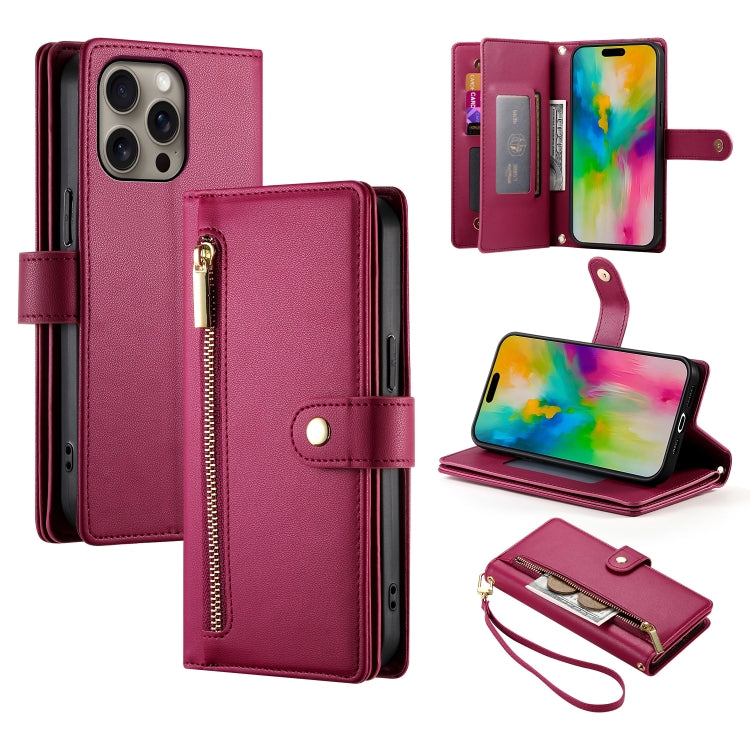 Handytasche aus Leder mit Reißverschluss und neun Kartenfächern, für iPhone 17 Pro Max, für iPhone 17 Pro, für iPhone 17, für iPhone Air, für iPhone 16e, für iPhone 16 Pro Max, für iPhone 16 Pro, für iPhone 16 Plus