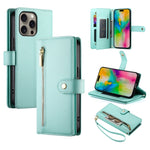 Handytasche aus Leder mit Reißverschluss und neun Kartenfächern, für iPhone 17 Pro Max, für iPhone 17 Pro, für iPhone 17, für iPhone Air, für iPhone 16e, für iPhone 16 Pro Max, für iPhone 16 Pro, für iPhone 16 Plus