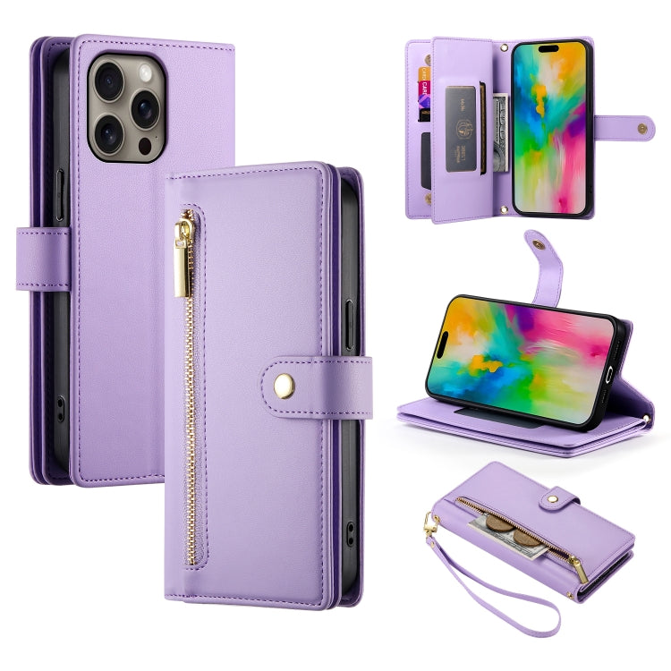 Handytasche aus Leder mit Reißverschluss und neun Kartenfächern, für iPhone 17 Pro Max, für iPhone 17 Pro, für iPhone 17, für iPhone Air, für iPhone 16e, für iPhone 16 Pro Max, für iPhone 16 Pro, für iPhone 16 Plus