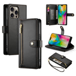 Handytasche aus Leder mit Reißverschluss und neun Kartenfächern, für iPhone 17 Pro Max, für iPhone 17 Pro, für iPhone 17, für iPhone Air, für iPhone 16e, für iPhone 16 Pro Max, für iPhone 16 Pro, für iPhone 16 Plus