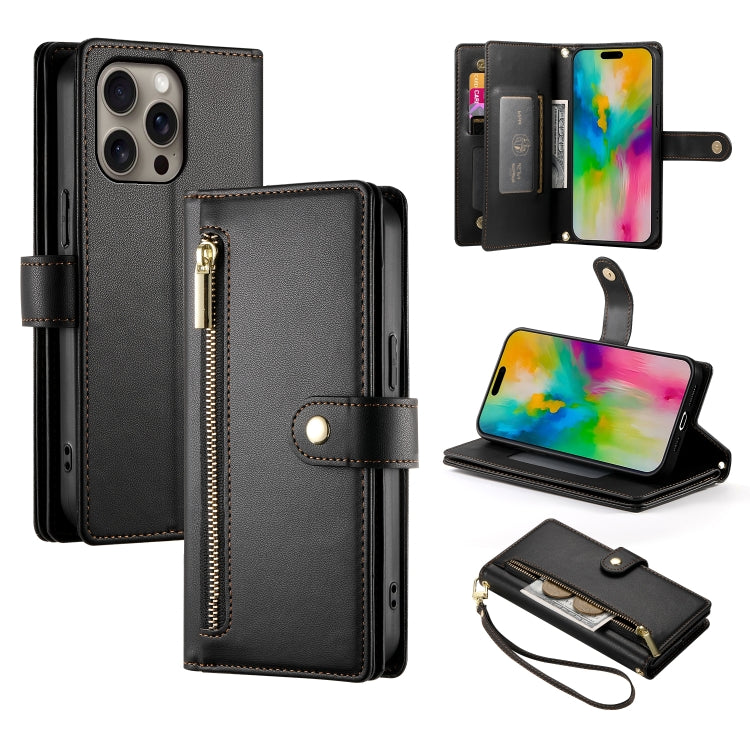 Handytasche aus Leder mit Reißverschluss und neun Kartenfächern, für iPhone 17 Pro Max, für iPhone 17 Pro, für iPhone 17, für iPhone Air, für iPhone 16e, für iPhone 16 Pro Max, für iPhone 16 Pro, für iPhone 16 Plus