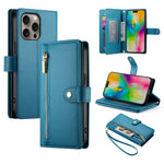Handytasche aus Leder mit Reißverschluss und neun Kartenfächern, für iPhone 17 Pro Max, für iPhone 17 Pro, für iPhone 17, für iPhone Air, für iPhone 16e, für iPhone 16 Pro Max, für iPhone 16 Pro, für iPhone 16 Plus