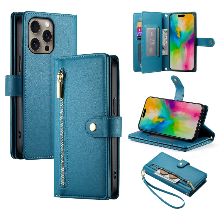 Handytasche aus Leder mit Reißverschluss und neun Kartenfächern, für iPhone 17 Pro Max, für iPhone 17 Pro, für iPhone 17, für iPhone Air, für iPhone 16e, für iPhone 16 Pro Max, für iPhone 16 Pro, für iPhone 16 Plus