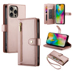 Handytasche aus Leder mit Reißverschluss und neun Kartenfächern, für iPhone 17 Pro Max, für iPhone 17 Pro, für iPhone 17, für iPhone Air, für iPhone 16e, für iPhone 16 Pro Max, für iPhone 16 Pro, für iPhone 16 Plus