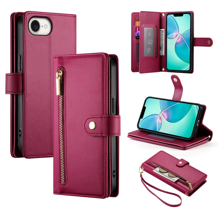 Handytasche aus Leder mit Reißverschluss und neun Kartenfächern, für iPhone 17 Pro Max, für iPhone 17 Pro, für iPhone 17, für iPhone Air, für iPhone 16e, für iPhone 16 Pro Max, für iPhone 16 Pro, für iPhone 16 Plus