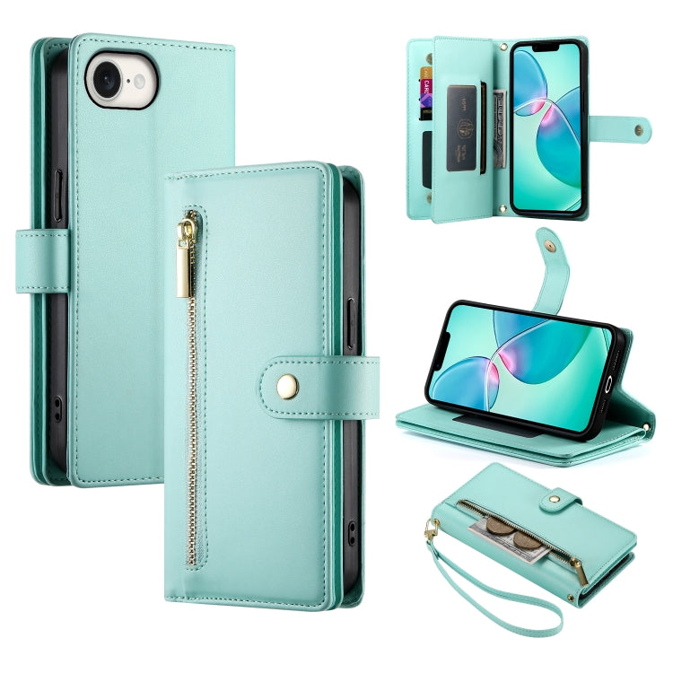 Handytasche aus Leder mit Reißverschluss und neun Kartenfächern, für iPhone 17 Pro Max, für iPhone 17 Pro, für iPhone 17, für iPhone Air, für iPhone 16e, für iPhone 16 Pro Max, für iPhone 16 Pro, für iPhone 16 Plus